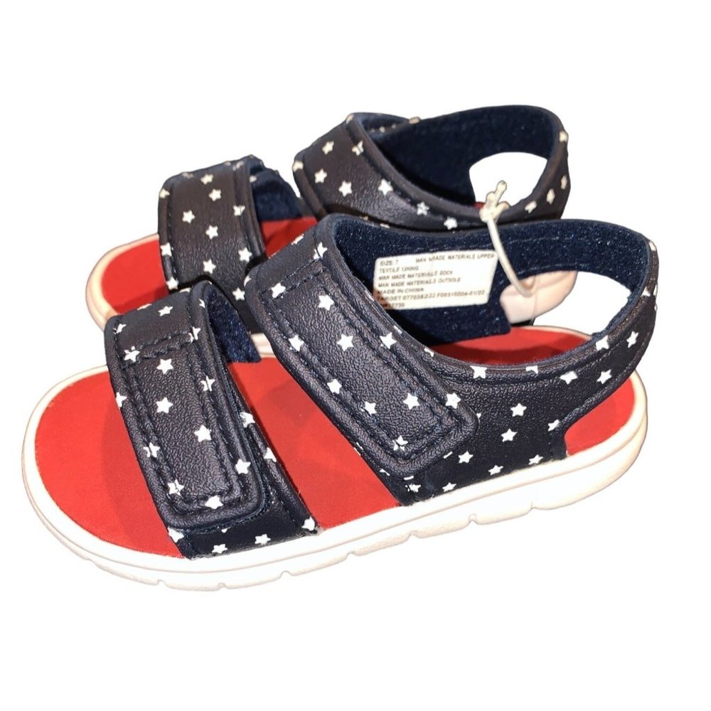 NWT CAT & JACK Tate Ankle Strap Sandals Navy Blue with White Stars Size 7